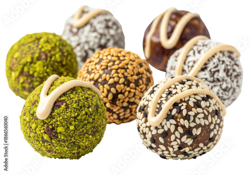 assorted chocolate truffles with pistachio sesame coconut coatings