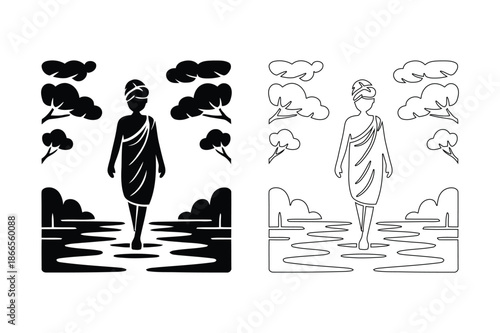 Spa Wellness Silhouette of Person Walking in Steamy Water