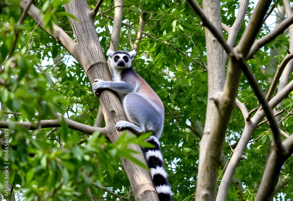 Fototapeta premium A close up of a Ring Tailed Lemur in a tree