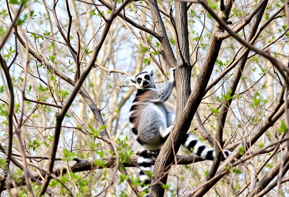 Naklejka premium A close up of a Ring Tailed Lemur in a tree