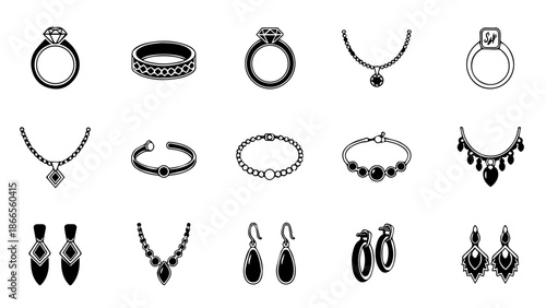 Collection of elegant jewelry pieces isolated on white background, Vector