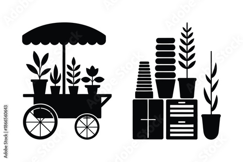 Mobile Flower Cart and Garden Supply Storage Silhouette