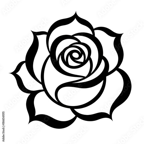 Rose Flower Silhouette Black and White Illustration