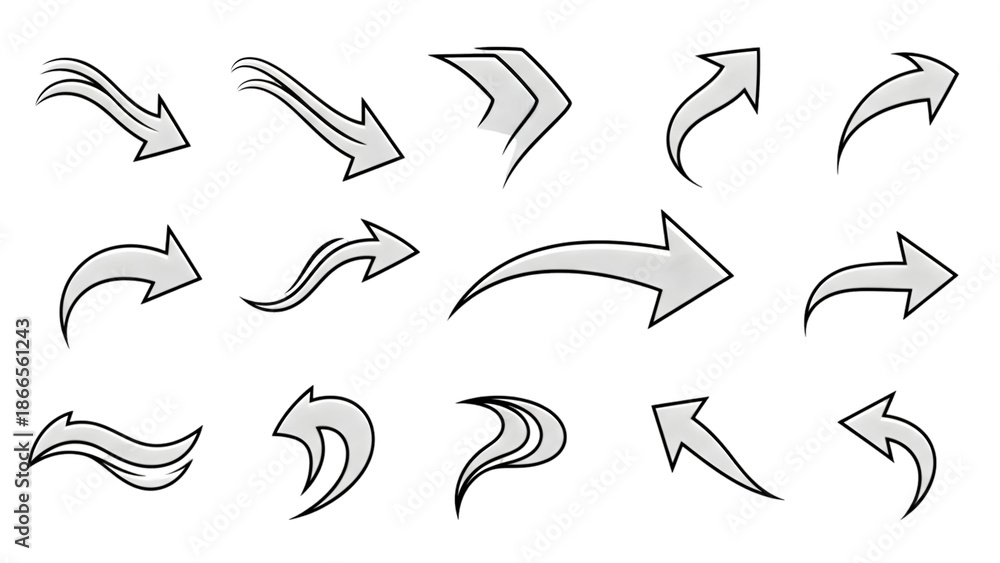 Obraz premium Set of abstract directional flow arrows with smooth curves, consistent stroke width, modern business graphic resource, isolated