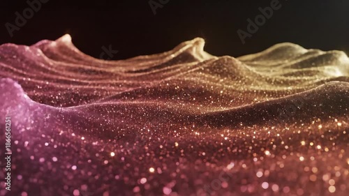 Glowing Abstract Glittering Waves with SciFi Organic Particles, and Digital Dreamscape.