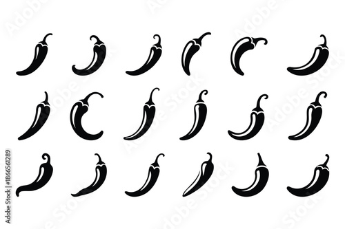 Bilde på lerret Black Chili Pepper Icons Set