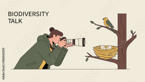 Capturing Nature Photographer Observing Bird Nesting Habits In The Wild