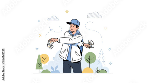 Carefree Teenager Enjoying Fortune With Playing Cards In Outdoors Environment