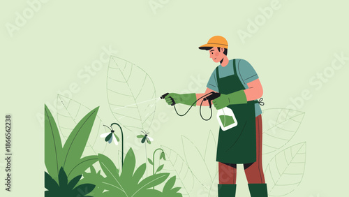 Careful Gardener Sprays Organic Pesticide on Plants in Greenery Field