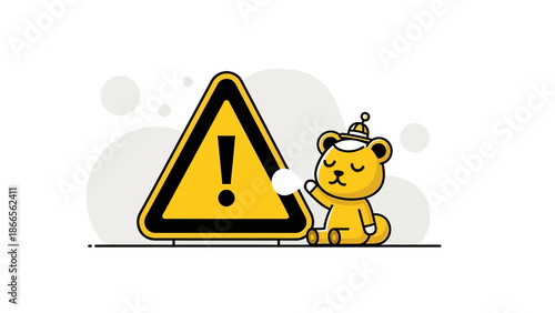 Cartoon Bear With Attention Sign Illustration For Web Design And Application