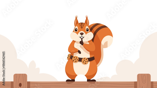 Cartoon Squirrel Stands On A Fence Holding A Finger To His Lips Silently