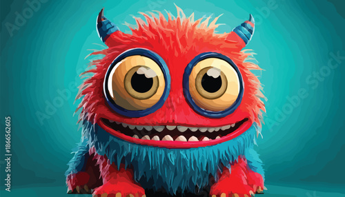 Adorable Red and Blue Furry Monster with Googly Eyes and a Big Smile.