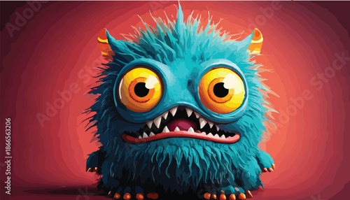Adorable Blue Furry Monster with Googly Eyes and Sharp Teeth.
