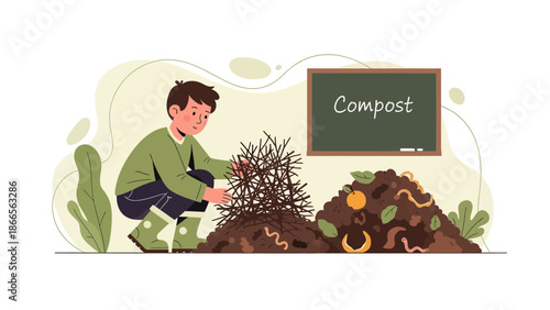 Boy Makes Compost From Food Scraps For a Sustainable Garden Project