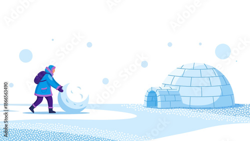 Building An Igloo On A Cold Winter Day Snowy Landscape Scenery