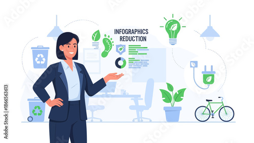 Businesswoman Presenting Environmental Sustainability Initiatives In A Corporate Office