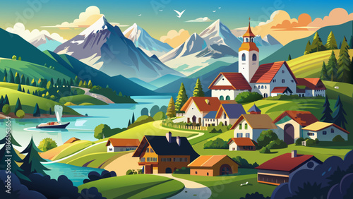 Very beautiful scenic Bavarian village in southern Germany, nestled between two alpine lakes, offering peaceful nature, fresh mountain air, and postcard-worthy rural landscapes.