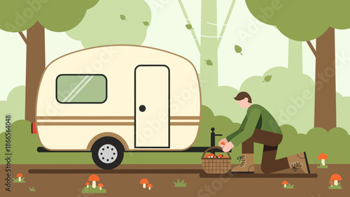 Camping Adventure In The Woods Picking Wild Mushrooms Caravan Life Enjoying Nature