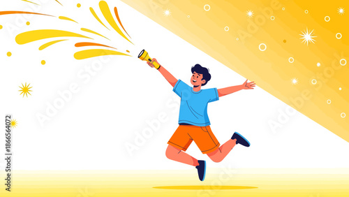 Boy Unleashing Light And Joy With A Flashlight Spreading Positivity Illustration