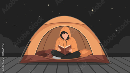 Camping Trip And Reading Under The Stars With The Tent On The Deck