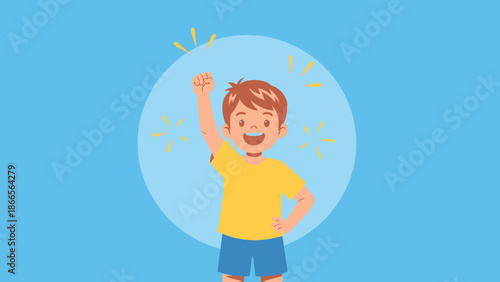Boy With Raised Fist Expressing Victory Celebrating Achievement Illustration