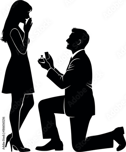 Man proposing to woman with ring in romantic gesture on one knee