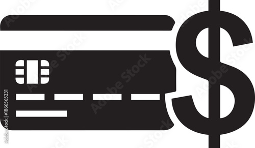  silhouette vector icon of a credit card and a dollar signl on white background