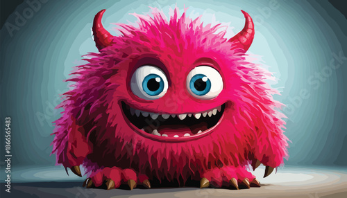 Adorable Pink Monster with Horns and a Big Smile.