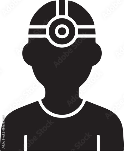 silhouette vector icon of a person’s silhouette wearing a head mirror on white background
