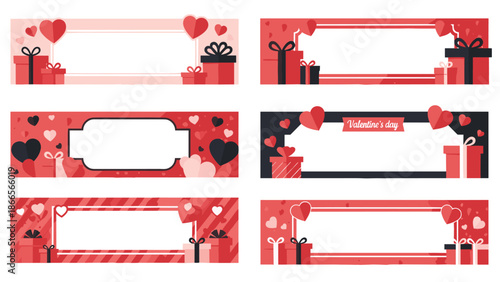 Valentine's Day: Photo Booth Frames with Hearts Gifts and Love in Red and Pink