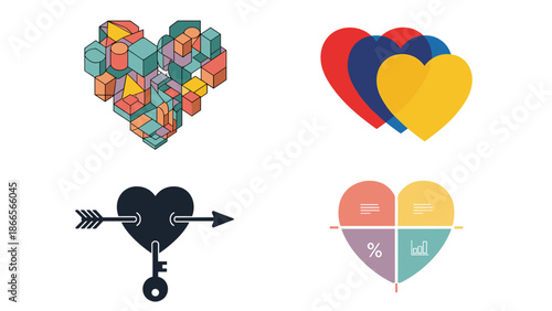 Abstract hearts design illustration conveys love connection and romantic feelings