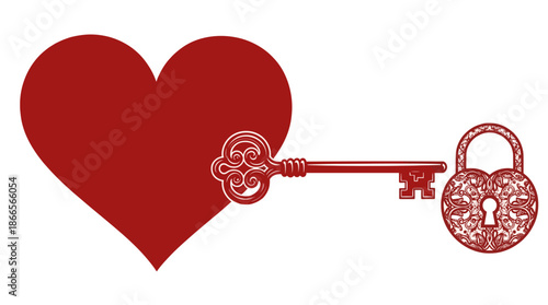 Heartfelt Security: A Symbolic Lock and Key to Unlock Love's Secrets in Red Tones