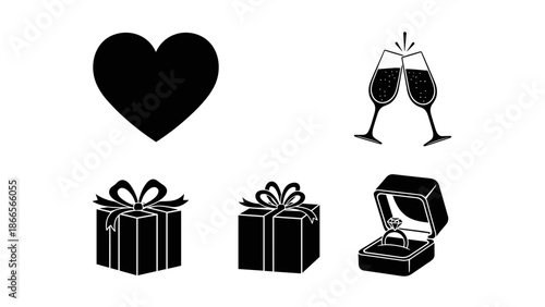 Celebration of Love: Champagne Ring Heart and Gifts Symbolizing Romance and Commitment