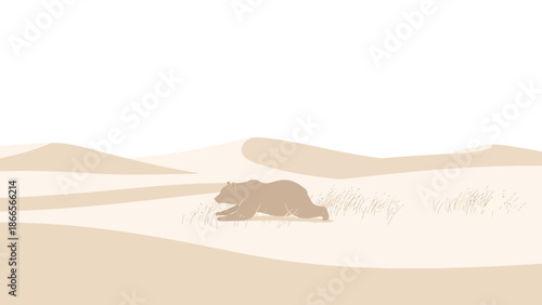 Bear Journeying Through An Arid Landscape Minimalist Illustration Design Style