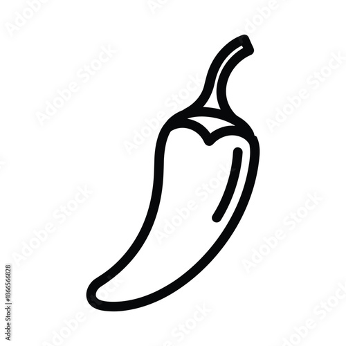 Simple Line Drawing of a Green Chili Pepper