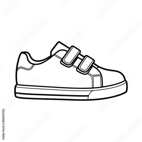 Simple Line Drawing of a Childs Shoe with Velcro Straps
