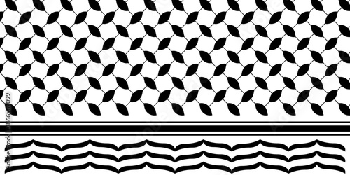 Classical Keffiyeh pattern. Traditional Palestinian headgear print. Geometric fabric texture. Middle East cloth design. Banner in oriental style. Vector graphic illustration.