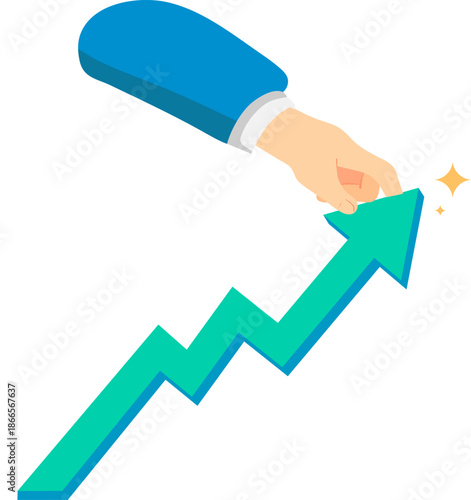 Business growth concept with hand pushing upward arrow graph