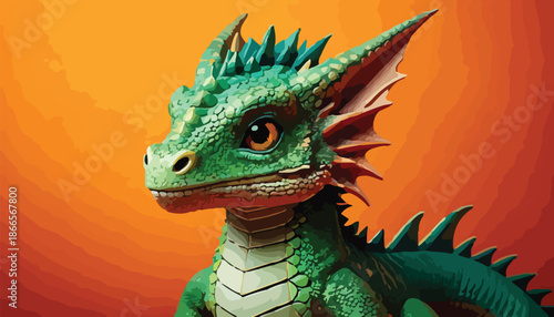 Adorable Green Dragon Portrait with Detailed Scales and Expressive Eyes.