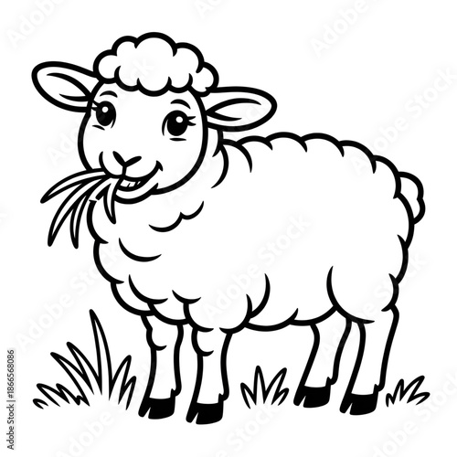 Farm Sheep Line Art Coloring Sheet