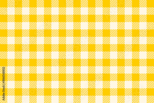 Cute yellow checkered gingham or vichy pattern. Autumn fabric print for tablecloth, picnic blanket, basket napkin, towel or handkerchief. Cotton, linen or flannel design. Vector flat illustration.