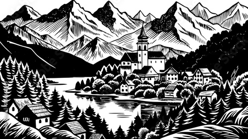 Very beautiful scenic Bavarian village in southern Germany, nestled between two alpine lakes, offering peaceful nature, fresh mountain air, and postcard-worthy rural landscapes.