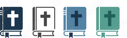 Set of Holy Bible Icons with Christian Cross Symbols in Various Colors for Church Ministry Religious Education Spiritual Study and Theology Projects