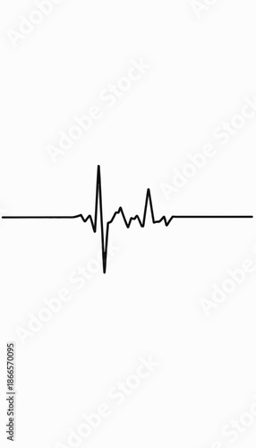 Monochromatic Illustration of an Electrocardiogram Line on a Plain White Background Depicting Heartbeat Rhythm in a Simple Minimal Style