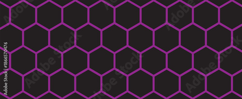 Dark hexagon abstract technology background purple colored bright flashes under hexagon. Hexagonal gaming vector tech illustration black abstract background. vector