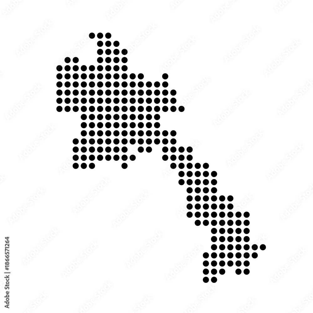 Obraz premium Laos country dotted map. Black spot pixel illustration isolated on white background. Vector circle mosaic.