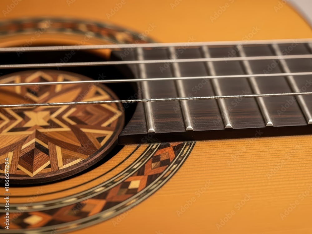 Fototapeta premium Intricate Wooden Rosette of a Classical Guitar