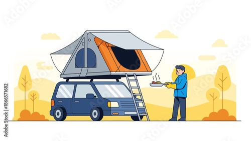 Adventurous Rooftop Tent Camping Experience With Culinary Preparation Outdoor