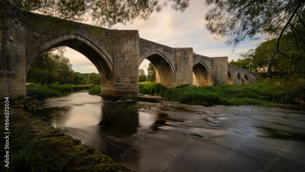 Fototapeta premium Ancient Stone Bridge Over River