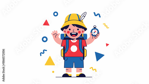 Adventurous Young Explorer Discovering Nature With Backpack And Compass Illustration